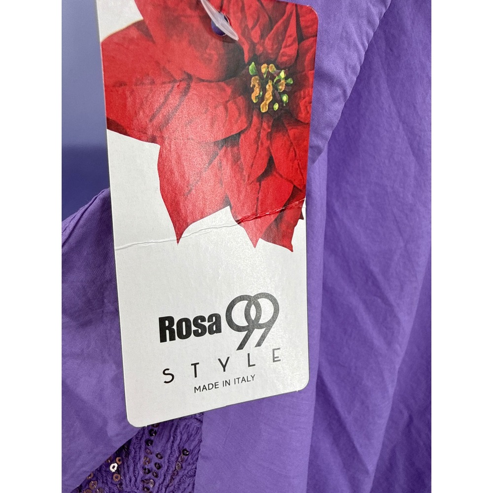 Rosa 99 Style Italy Purple Cotton Floral Sequin Embroidered Button Down Shirt - Picture 6 of 8